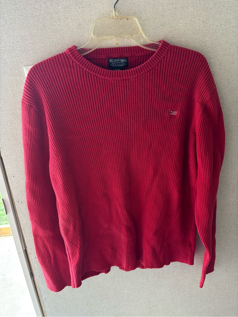 Vintage Polo Jeans Co Ralph Lauren Red Ribbed Knit Sweater XL 90s RL Flag Logo